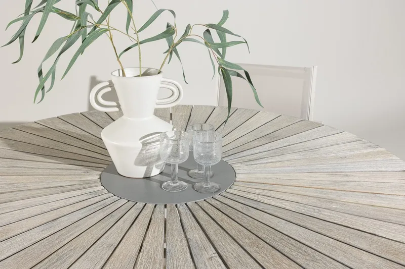 Rives rundt spisebord 150 cm udendørs - Hvidkalket - Havemøbler - Havebord - Spisebord & havebord