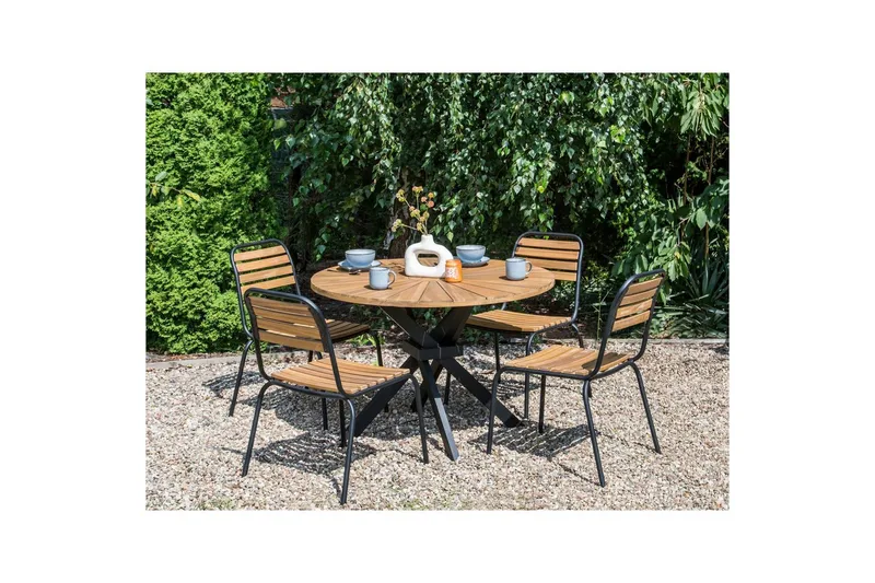 Runt bord Beliani Cissone Light wood||Black - Havemøbler - Havebord - Spisebord & havebord