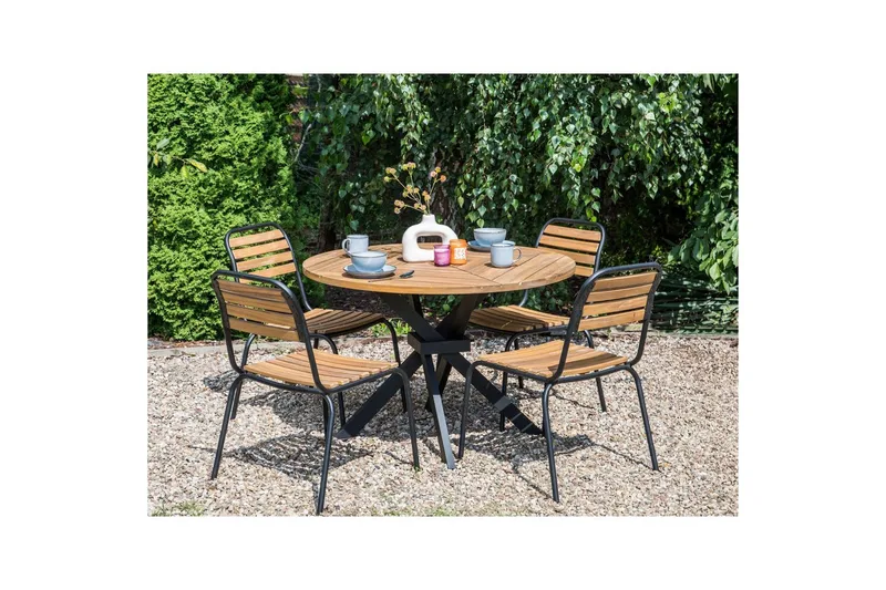 Runt bord Beliani Lissone Light wood||Black - Havemøbler - Havebord - Spisebord & havebord