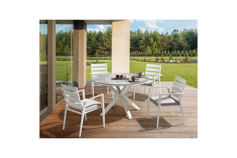 Runt bord Beliani Maletto Vit/Beige/Grå White||Grey - Havemøbler - Havebord - Spisebord & havebord