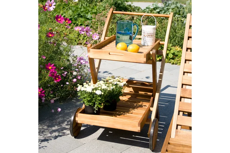 Serveringsevogn FINLAY 84x57xH84cm træ: Akacia - Havemøbler - Havebord - Barbord udendørs