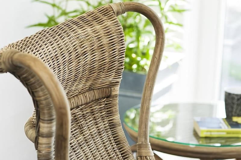 Hillerstorp Praktö rundt sidebord og aflastningsbord udendørs 50 cm naturrattan glas - Lysebrun - Havemøbler - Havebord - Sidebord