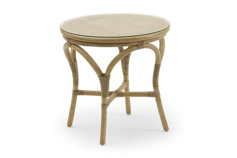 Hillerstorp Praktö rundt sidebord og aflastningsbord udendørs 50 cm naturrattan glas, Lysebrun