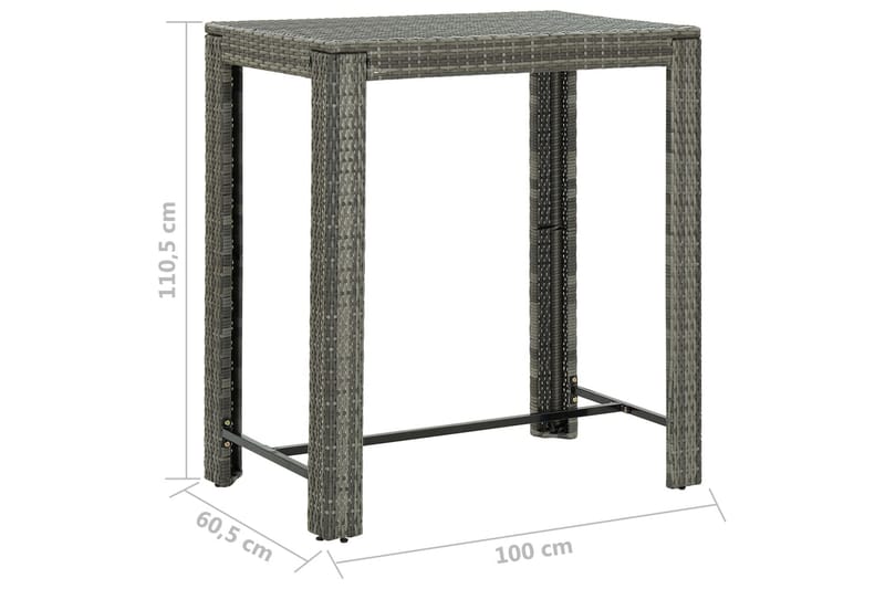 Barbord til haven 100x60,5x110,5 cm polyrattan grå - Grå - Havemøbler - Havebord - Spisebord & havebord