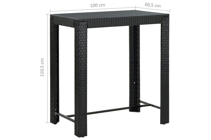 Barbord til haven 100x60,5x110,5 cm polyrattan sort - Sort - Spisebord & havebord