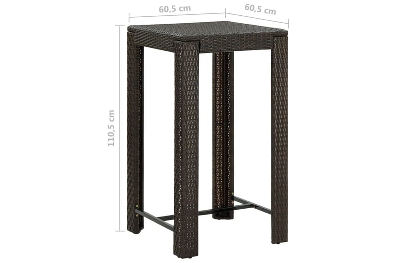 Barbord til haven 60,5x60,5x110,5 cm polyrattan brun - Brun - Spisebord & havebord