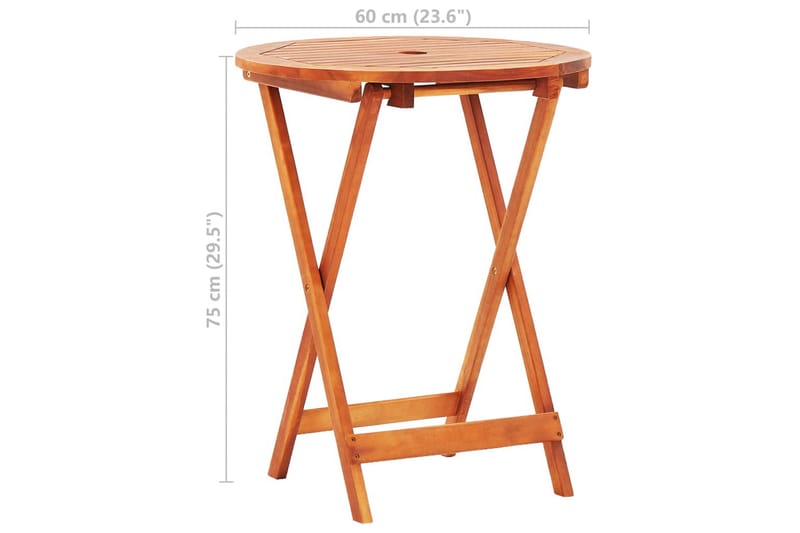 foldbart havebord Ã˜60x75 cm massivt eukalyptustræ - Brun - Havemøbler - Havebord - Spisebord & havebord