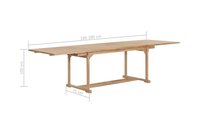 Forlængeligt Havebord 180-280 X 100 X 75 Cm Massivt Teaktræ - Brun - Spisebord & havebord
