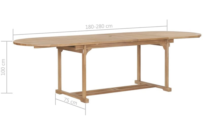 Forlængeligt Havebord 180-280X100X75Cm Massivt Teaktræ Oval - Brun - Havemøbler - Havebord - Spisebord & havebord