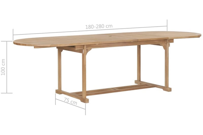 Forlængeligt Havebord 180-280X100X75Cm Massivt Teaktræ Oval - Brun - Spisebord & havebord
