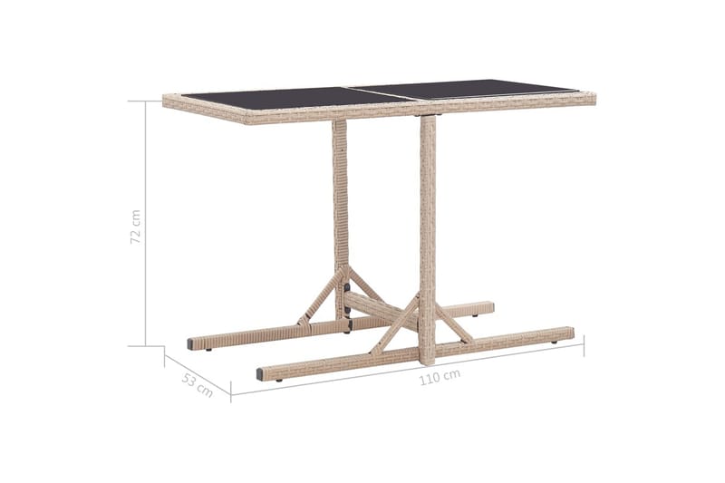 Havebord 110X53X72 cm Beige Glas Og Polyrattan - Havemøbler - Havebord - Spisebord & havebord