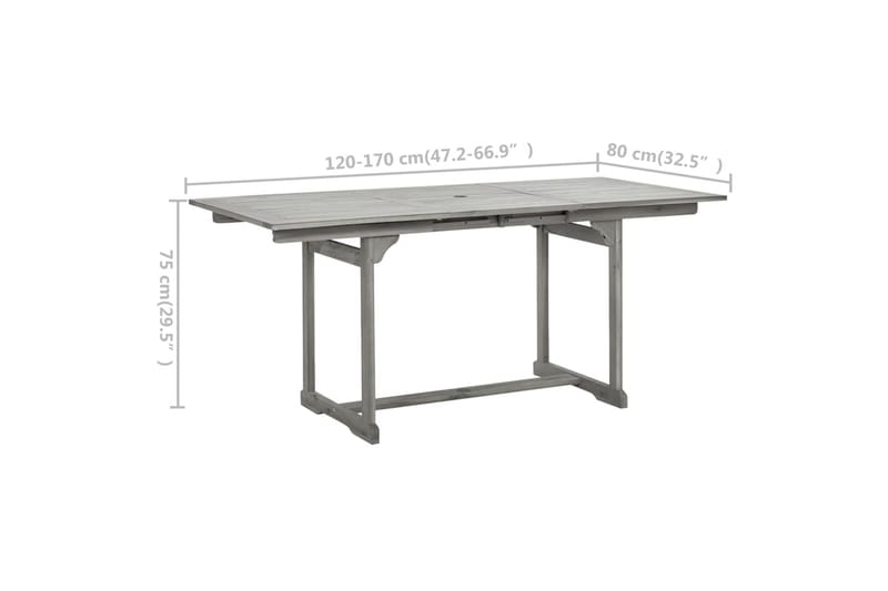 havebord (120-170)x80x75 cm massivt akacietræ - Grå - Spisebord & havebord