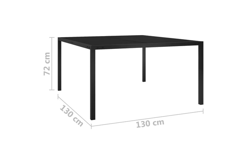havebord 130x130x72cm stål og glas sort - Sort - Spisebord & havebord