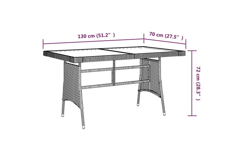 havebord 130x70x72 cm polyrattan og massivt akacietræ sort - Sort - Havemøbler - Havebord - Spisebord & havebord