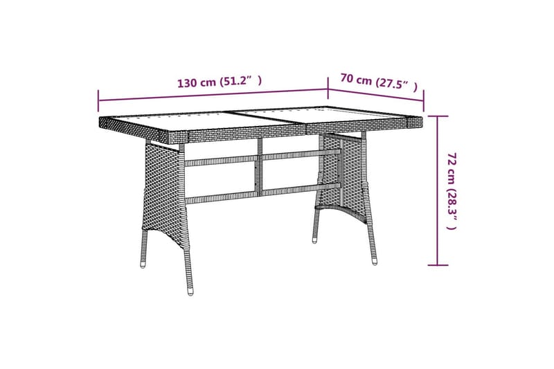 havebord 130x70x72 cm polyrattan og massivt akacietræ sort - Sort - Spisebord & havebord