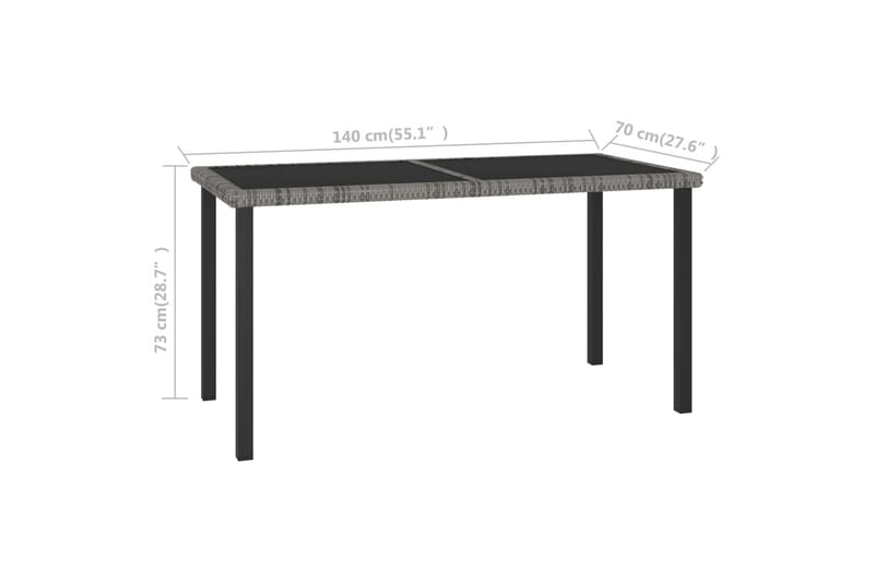 havebord 140x70x73 cm polyrattan grå - Grå - Spisebord & havebord