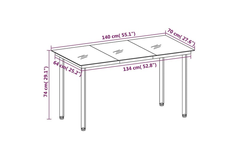 havebord 140x70x74 cm stål og glas sort - Sort - Havemøbler - Havebord - Spisebord & havebord