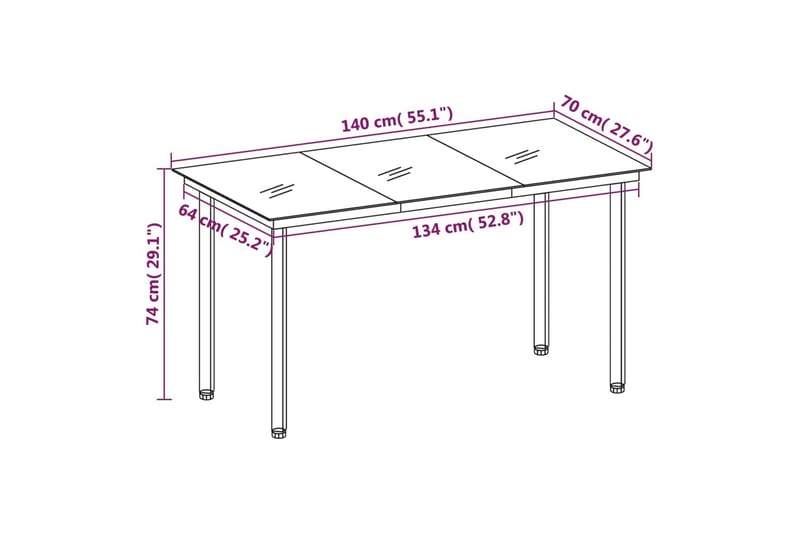 havebord 140x70x74 cm stål og glas sort - Sort - Spisebord & havebord