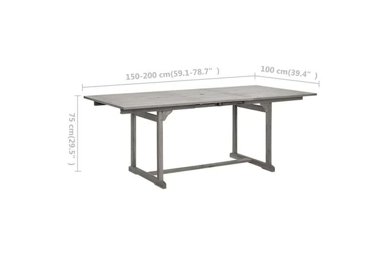 havebord (150-200)x100x75 cm massivt akacietræ - Grå - Havemøbler - Havebord - Spisebord & havebord