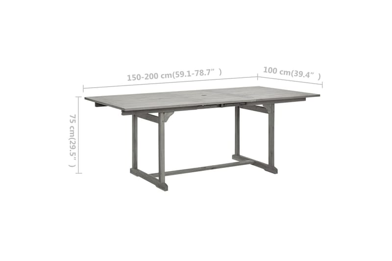 havebord (150-200)x100x75 cm massivt akacietræ - Grå - Spisebord & havebord