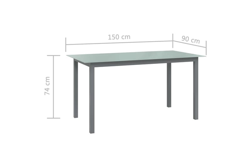 havebord 150x90x74 cm aluminium og glas lysegrå - Grå - Spisebord & havebord