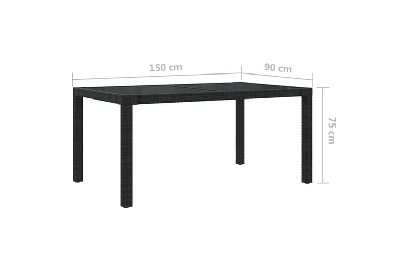 havebord 150x90x75 cm hærdet glas og polyrattan sort - Sort - Spisebord & havebord