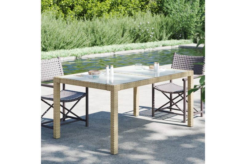 havebord 150x90x75 cm hærdet glas og polyrattan beige - Beige - Havemøbler - Havebord - Spisebord & havebord