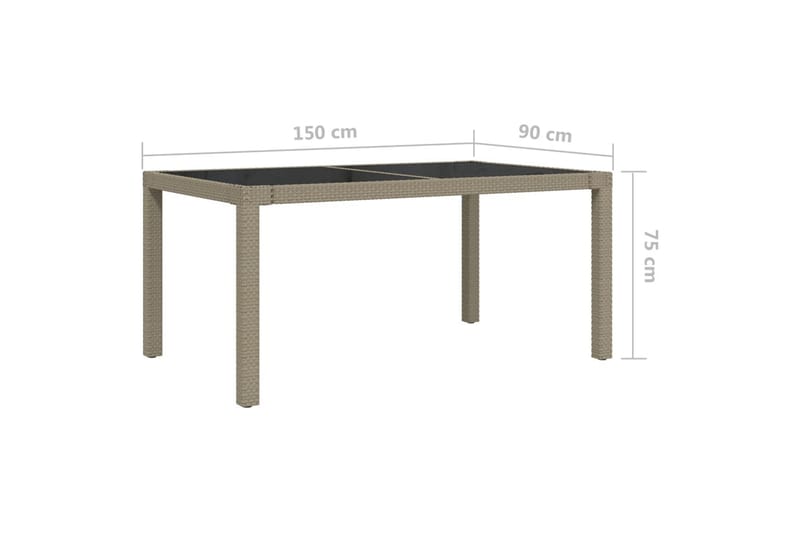 havebord 150x90x75 cm hærdet glas og polyrattan beige - Beige - Havemøbler - Havebord - Spisebord & havebord