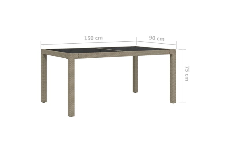 havebord 150x90x75 cm hærdet glas og polyrattan beige - Beige - Spisebord & havebord