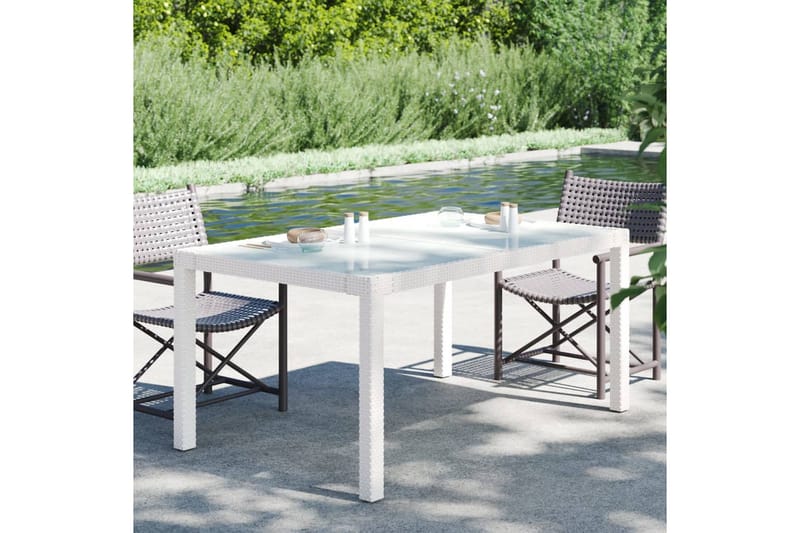 havebord 150x90x75 cm hærdet glas og polyrattan hvid - Hvid - Spisebord & havebord