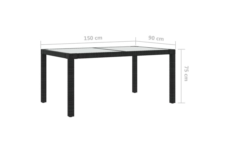 havebord 150x90x75 cm hærdet glas og polyrattan sort - Sort - Spisebord & havebord