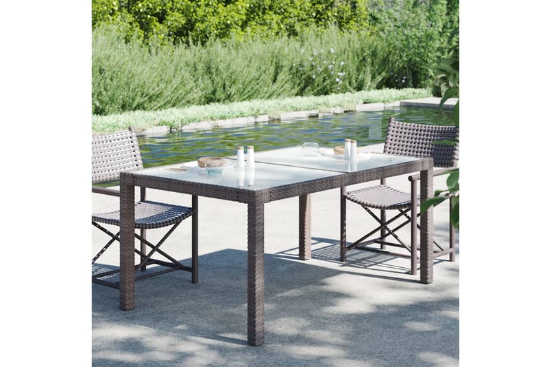 havebord 150x90x75 cm hærdet glas og polyrattan brun - Brun - Havemøbler - Havebord - Spisebord & havebord