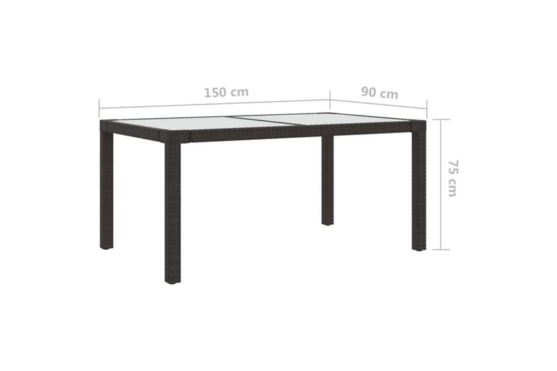 havebord 150x90x75 cm hærdet glas og polyrattan brun - Brun - Havemøbler - Havebord - Spisebord & havebord