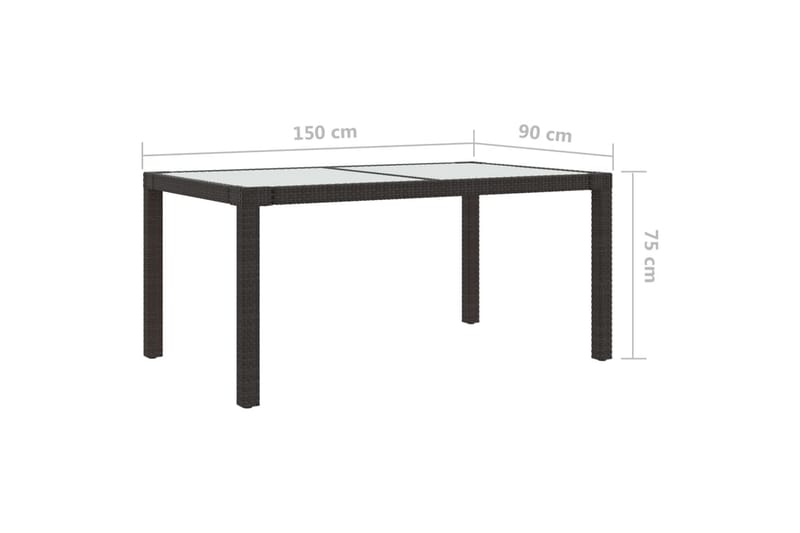 havebord 150x90x75 cm hærdet glas og polyrattan brun - Brun - Spisebord & havebord