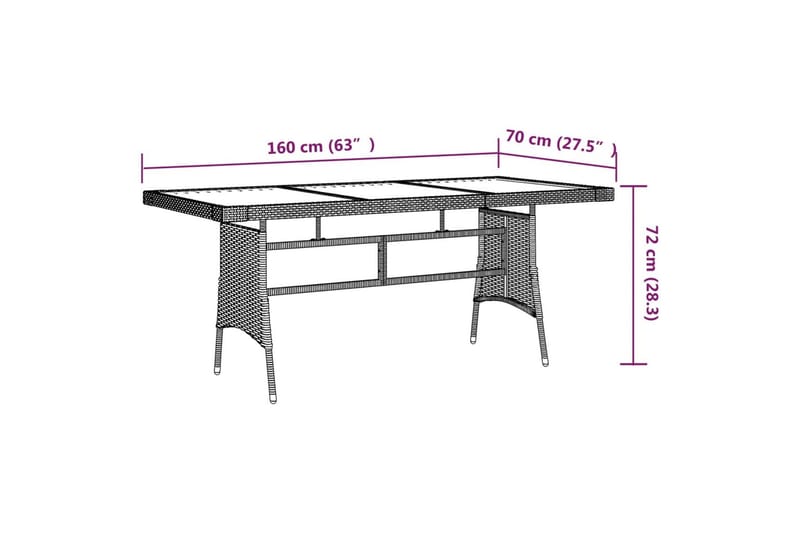 havebord 160x70x72 cm polyrattan og massivt akacietræ sort - Sort - Spisebord & havebord