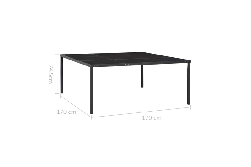 havebord 170x170x74,5 cm stål og glas sort - Sort - Havemøbler - Havebord - Spisebord & havebord