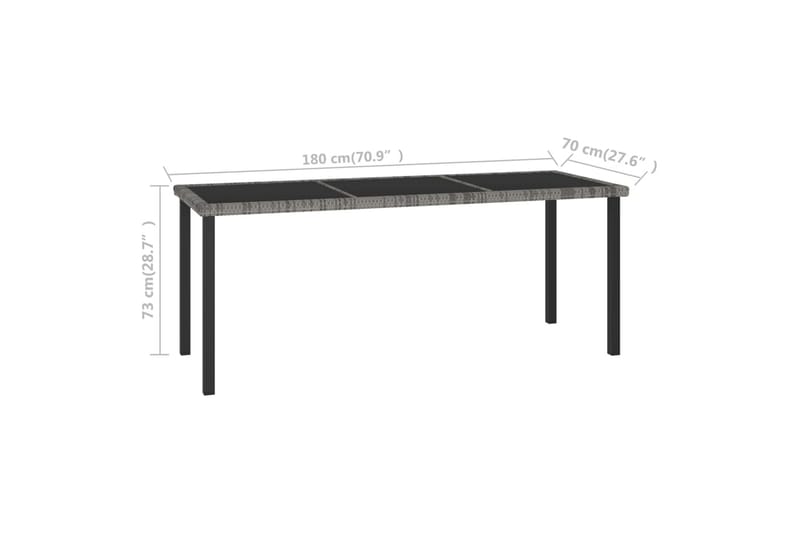 havebord 180x70x73 cm polyrattan grå - Grå - Spisebord & havebord
