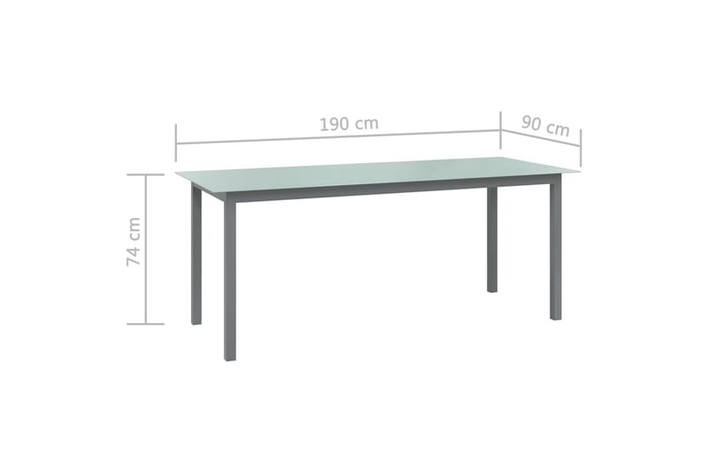 havebord 190x90x74 cm aluminium og glas lysegrå - Grå - Havemøbler - Havebord - Spisebord & havebord