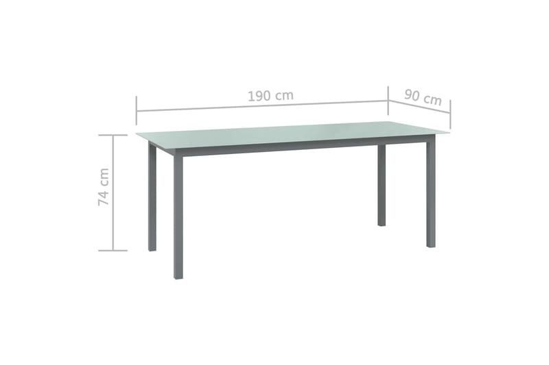 havebord 190x90x74 cm aluminium og glas lysegrå - Grå - Spisebord & havebord