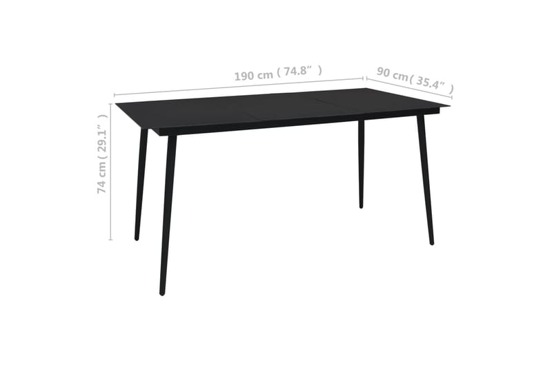 Havebord 190x90x74 cm stål og glas sort - Sort - Havemøbler - Havebord - Spisebord & havebord