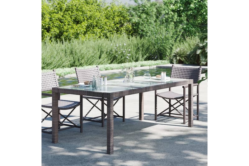 havebord 190x90x75 cm hærdet glas og polyrattan brun - Brun - Havemøbler - Havebord - Spisebord & havebord