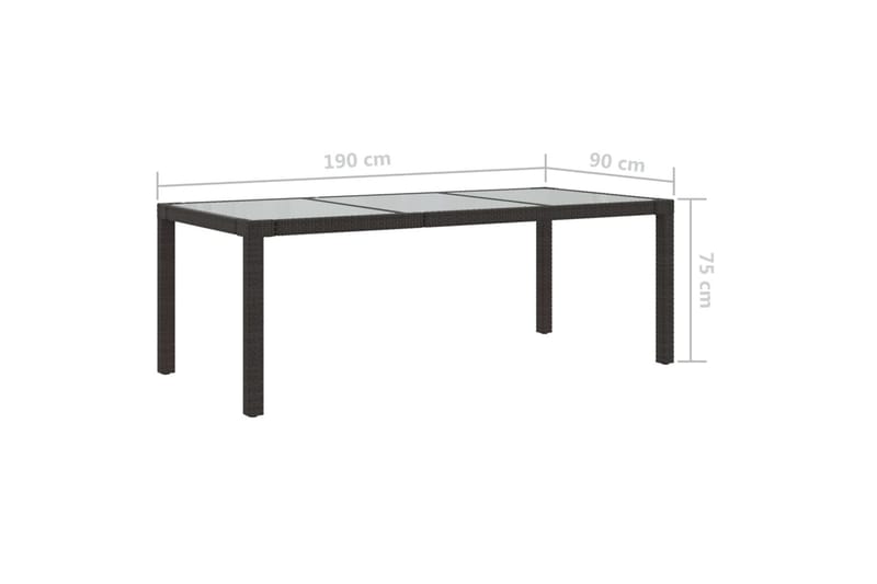 havebord 190x90x75 cm hærdet glas og polyrattan brun - Brun - Havemøbler - Havebord - Spisebord & havebord