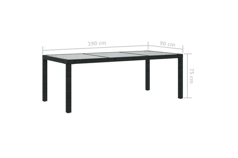 havebord 190x90x75 cm hærdet glas og polyrattan sort - Sort - Havemøbler - Havebord - Spisebord & havebord