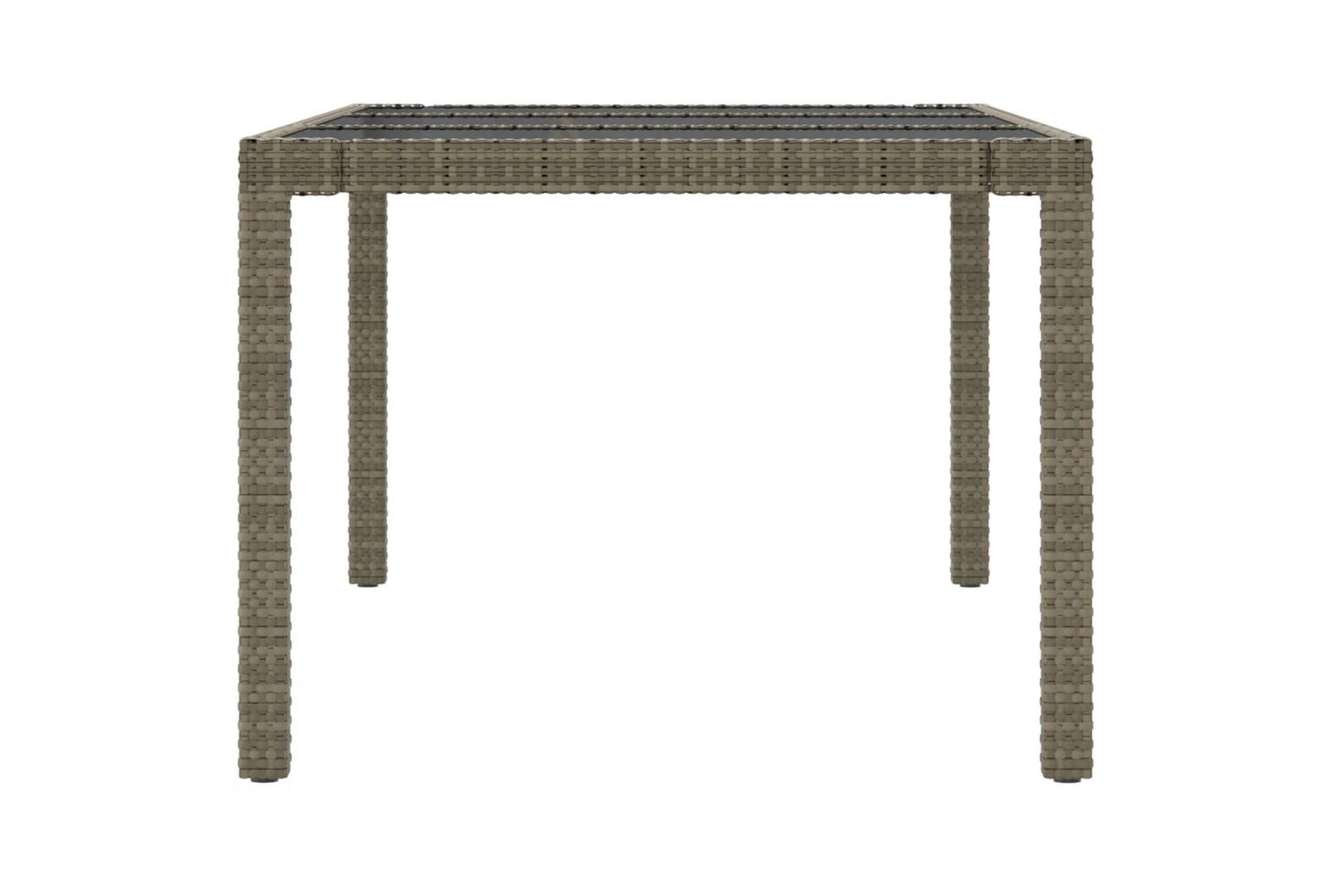 havebord 190x90x75 cm hærdet glas og polyrattan grå - Grå - Havemøbler - Havebord - Spisebord & havebord