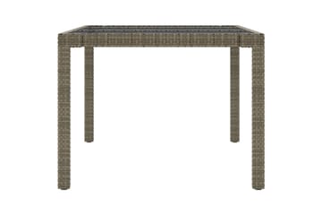 havebord 190x90x75 cm hærdet glas og polyrattan grå - Grå - Havemøbler - Havebord - Spisebord & havebord