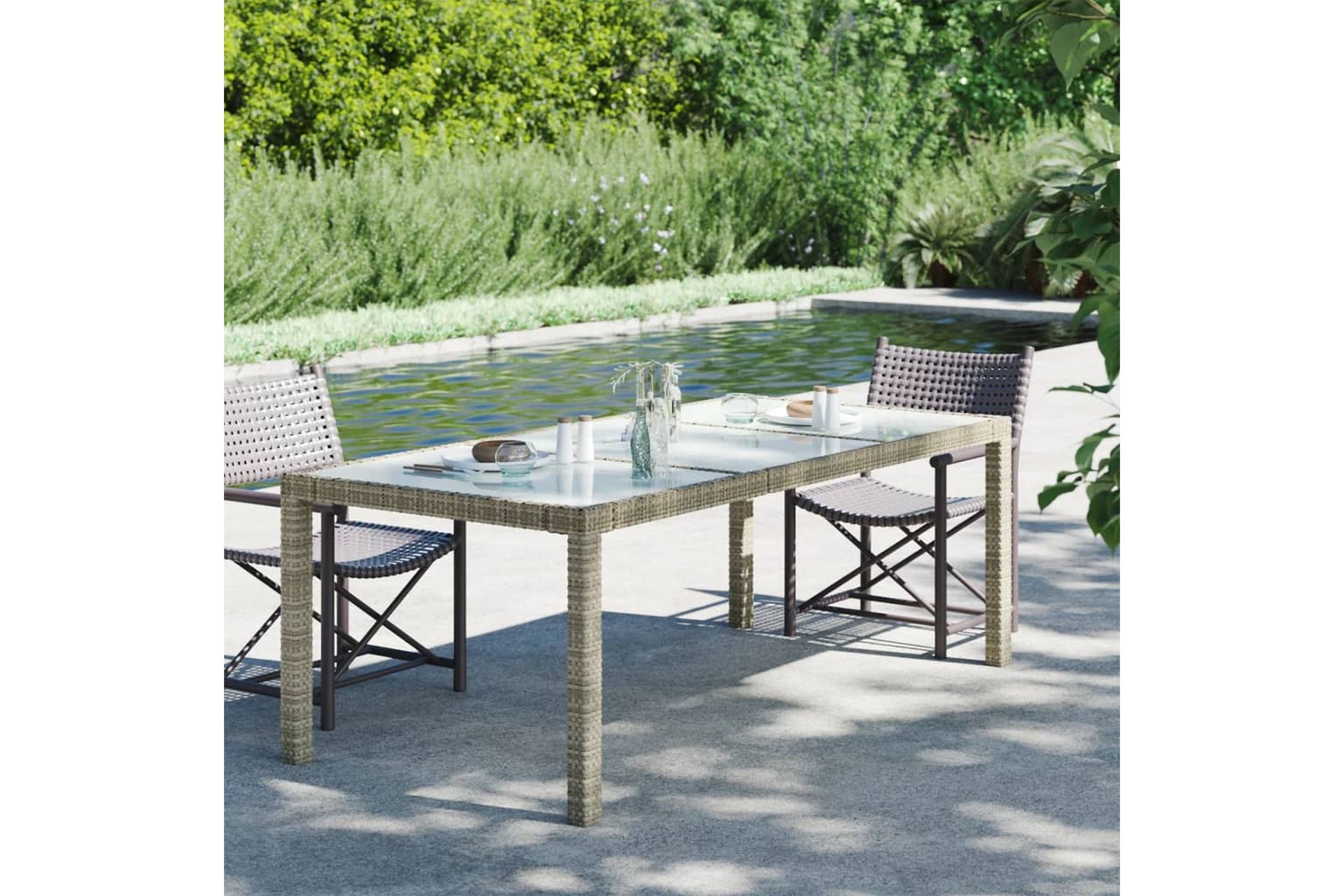 havebord 190x90x75 cm hærdet glas og polyrattan beige - Beige - Havemøbler - Havebord - Spisebord & havebord
