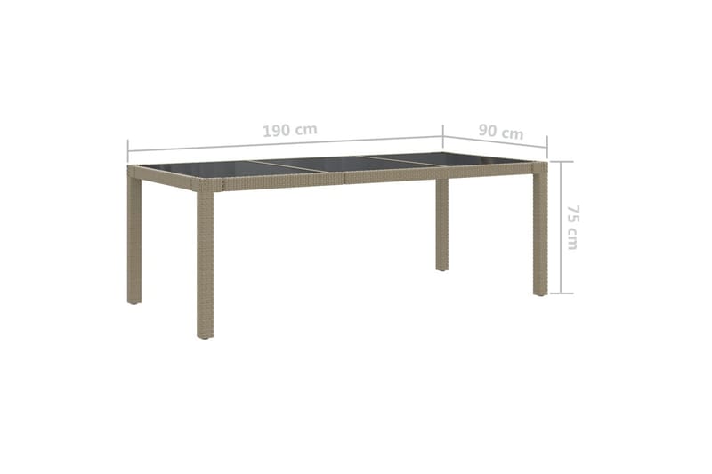 havebord 190x90x75 cm hærdet glas og polyrattan beige - Beige - Havemøbler - Havebord - Spisebord & havebord