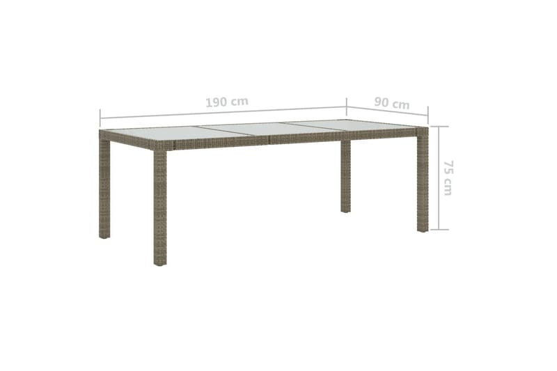 havebord 190x90x75 cm hærdet glas og polyrattan grå - Grå - Havemøbler - Havebord - Spisebord & havebord