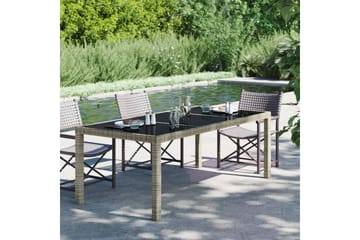 havebord 190x90x75 cm hærdet glas og polyrattan grå - Grå - Havemøbler - Havebord - Spisebord & havebord