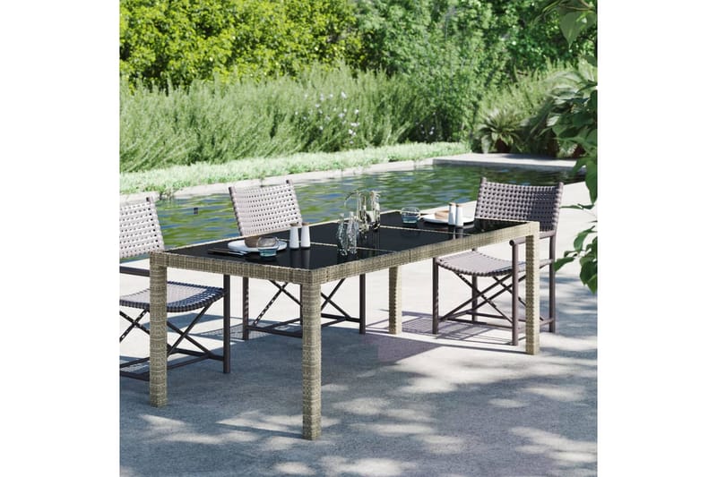 havebord 190x90x75 cm hærdet glas og polyrattan grå - Grå - Havemøbler - Havebord - Spisebord & havebord